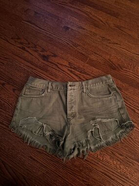 Free People Women's Olive Distressed Denim Shorts